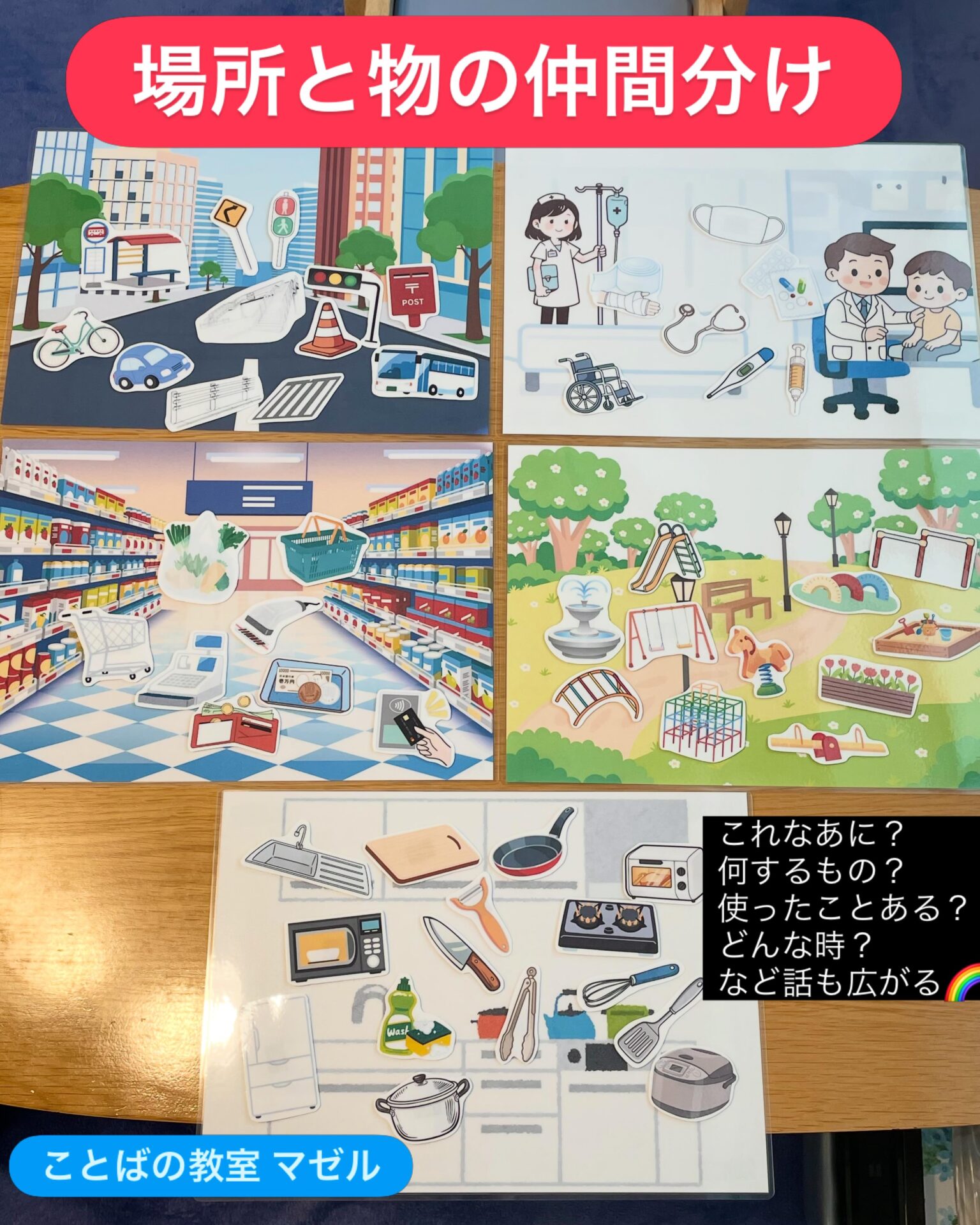 場所と物の仲間分けセットを作成