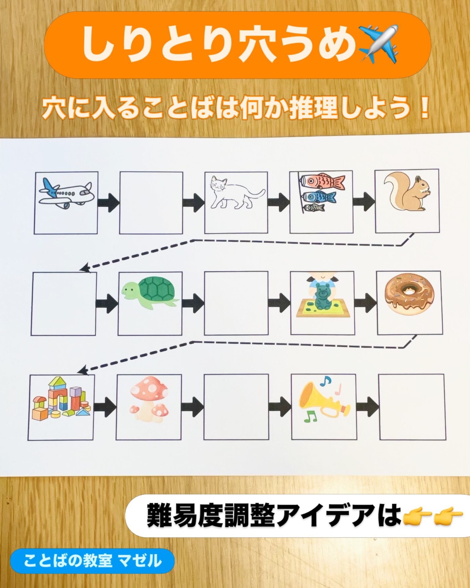しりとり穴うめ 穴をうめながらしりとりを完成させよう！
