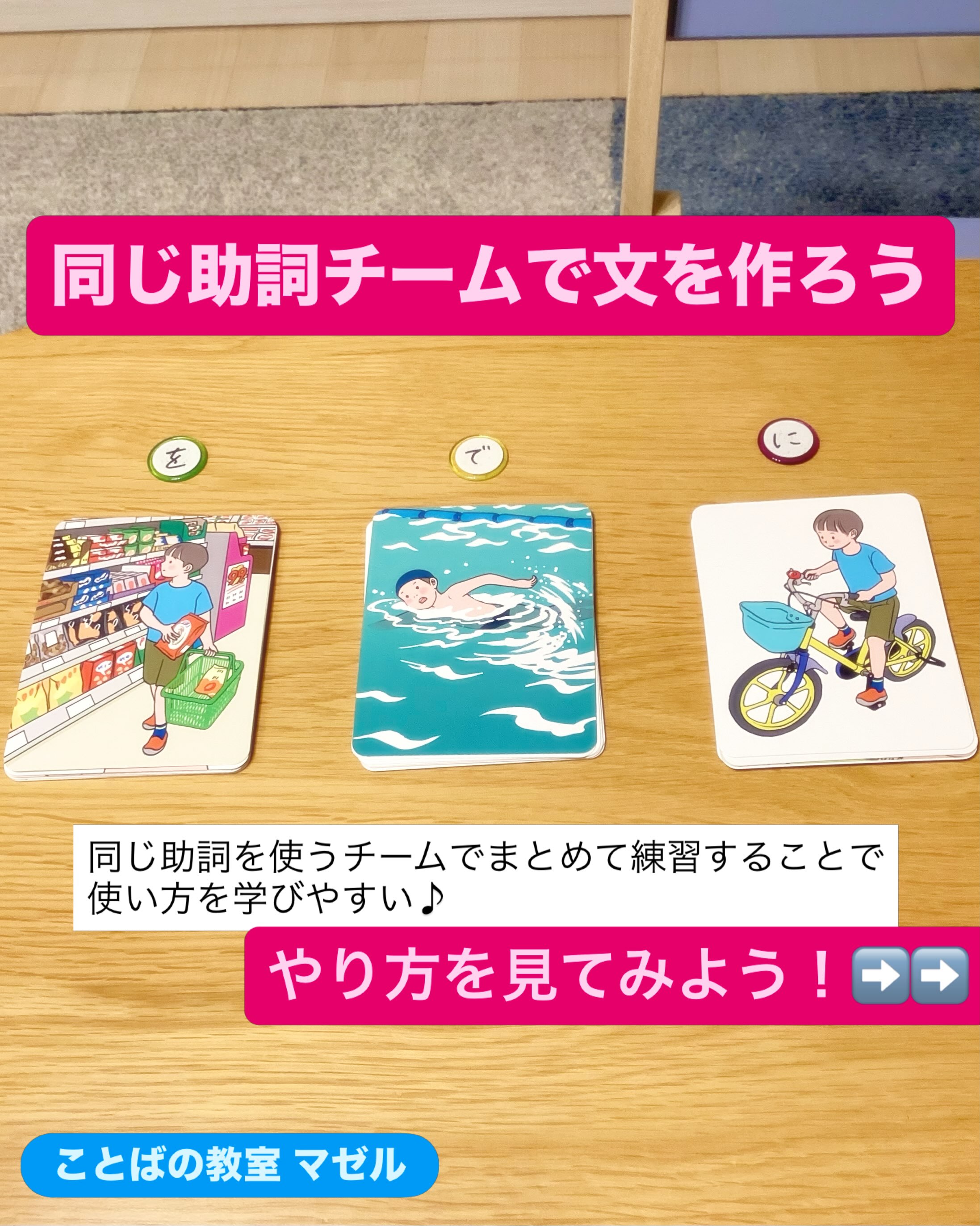 同じ助詞チームで文づくり🛒 文をつくれた成功体験を積める